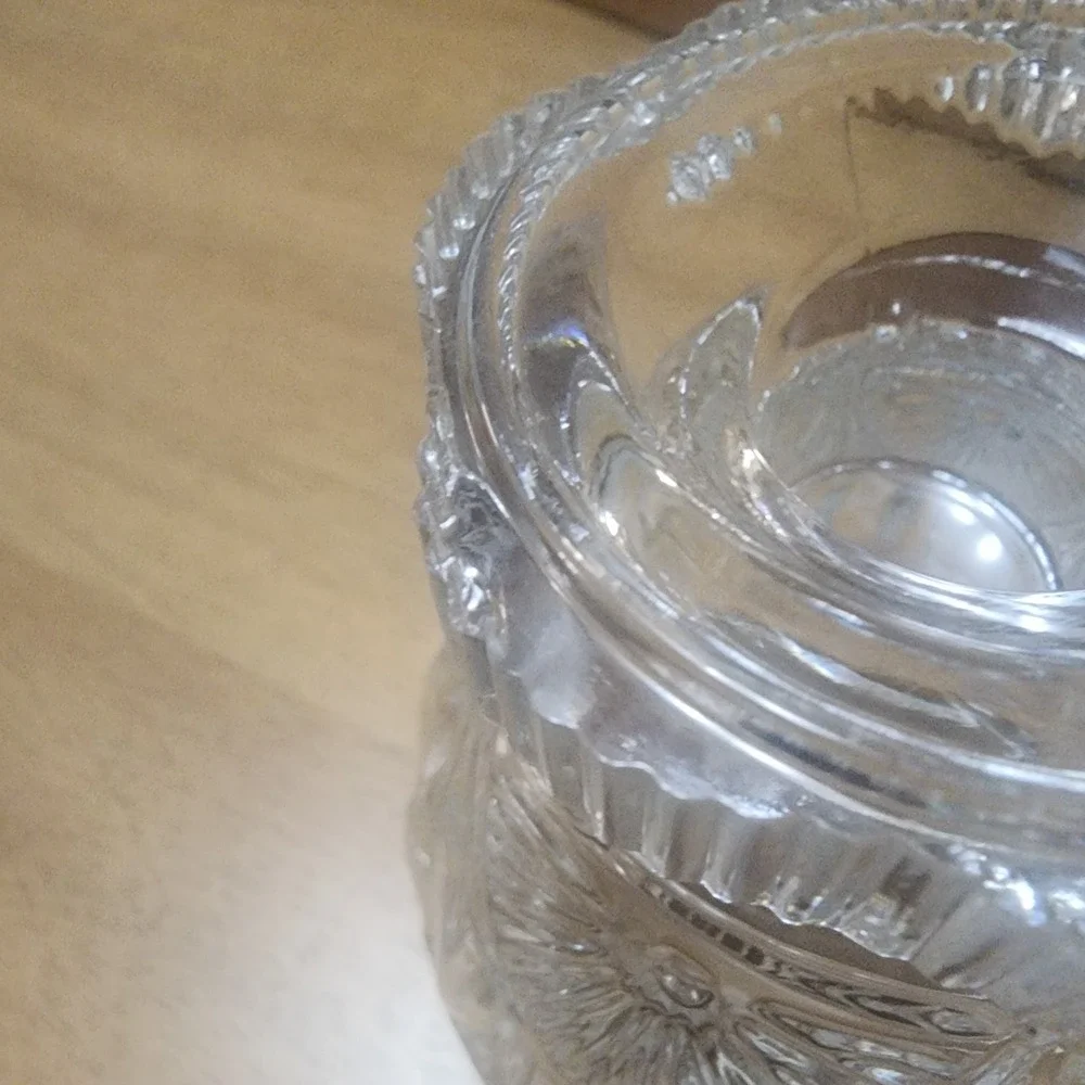Vintage Crystal Clear Industries Fan Pattern Footed Votive Glass Candleholder